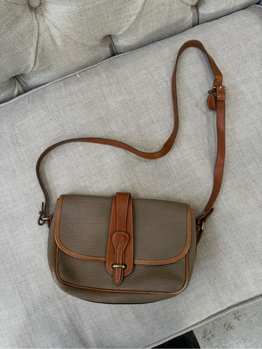 Dooney & Bourke Taupe Pebbled Leather Crossbody with Brown Trim